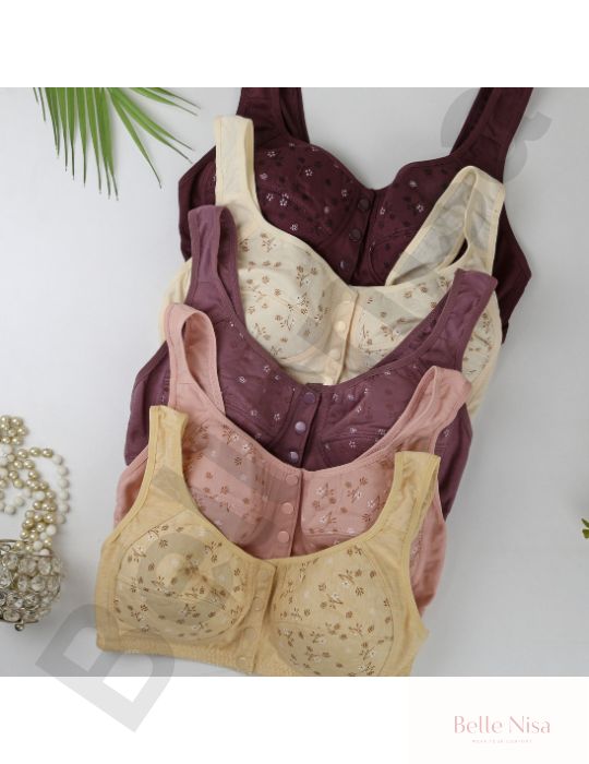 BelleNisa Floral Front-Closure Bra – Comfortable Everyday Cotton Braa